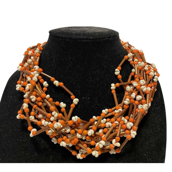20-23” multistrand collar statement necklace  boho Nautilus shells wood Beads - Picture 1 of 7